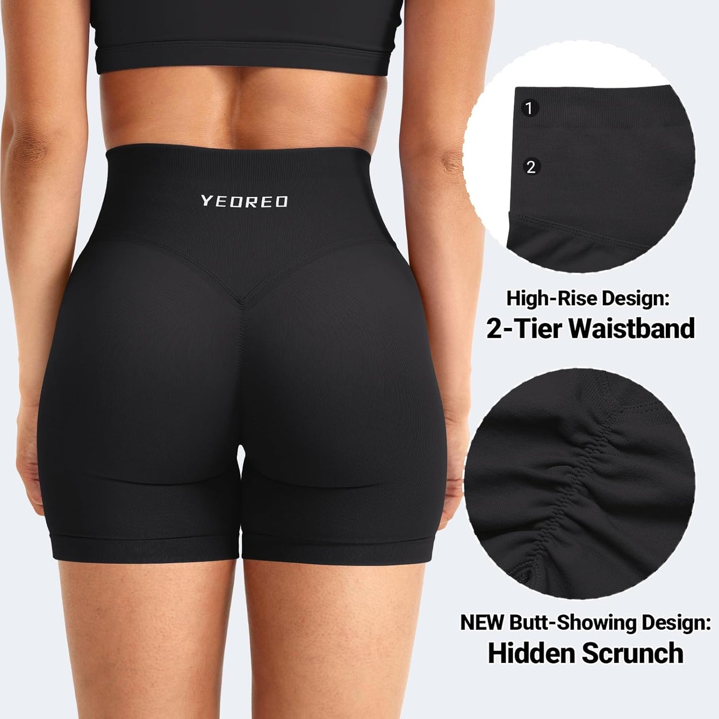 YEOREO Women's Workout Shorts - Butt Lifting Seamless High Waist Biker Shorts | 4.5" Tummy Control