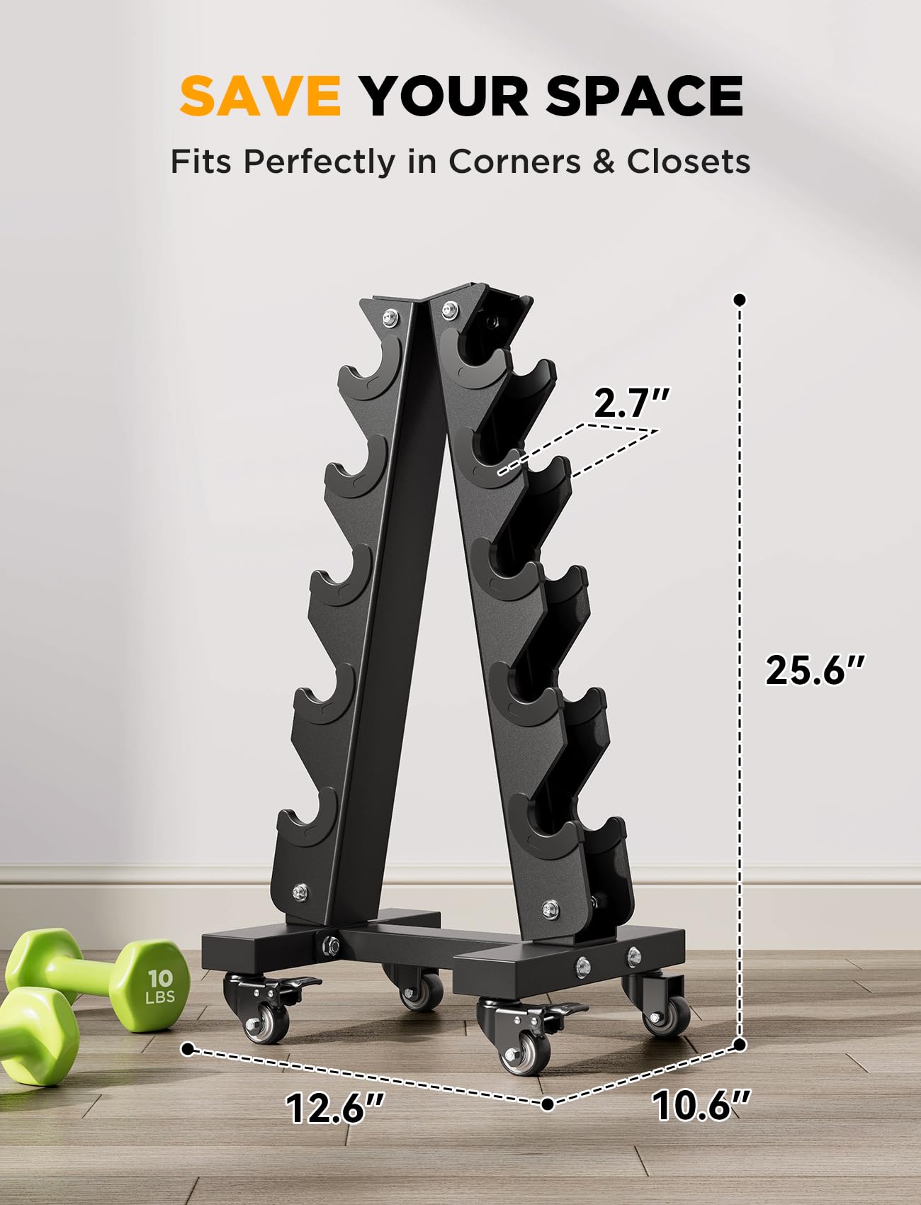 YOLEO Dumbbell Rack - 3 Tier & 5 Tier Compact Weight Rack for Dumbbell, Kettlebell, Barbell, Heavy Duty Weight Storage Organizer, Space-Saving Dumbbell Storage Stand Holder for Home Gym - 1100LBS Capacity (Rack Only) (SMART, A-Frame)