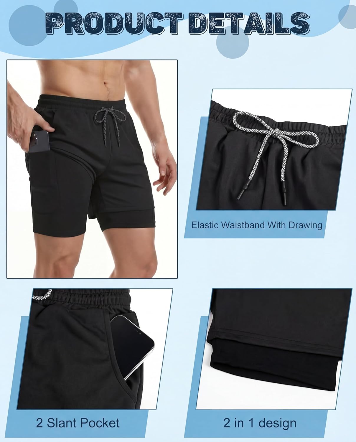 Sureio Men's 2-in-1 Quick Dry Workout Running Shorts - 5 Inch Athletic Gym Shorts with Liner & Pockets