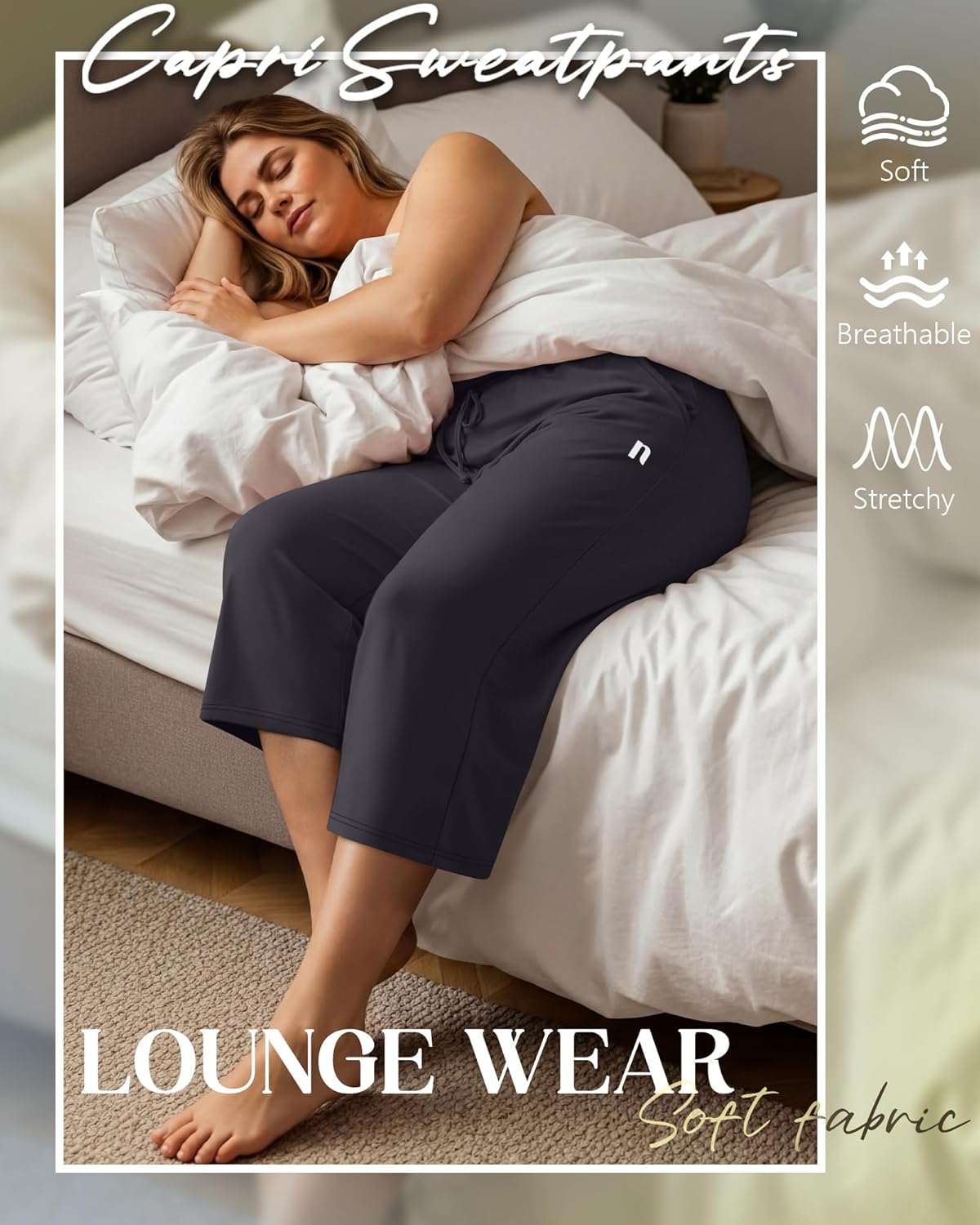 Neer Plus Size Women's Capri Pants - Wide Leg Casual Drawstring Sweatpants with Pockets | 3 Pack