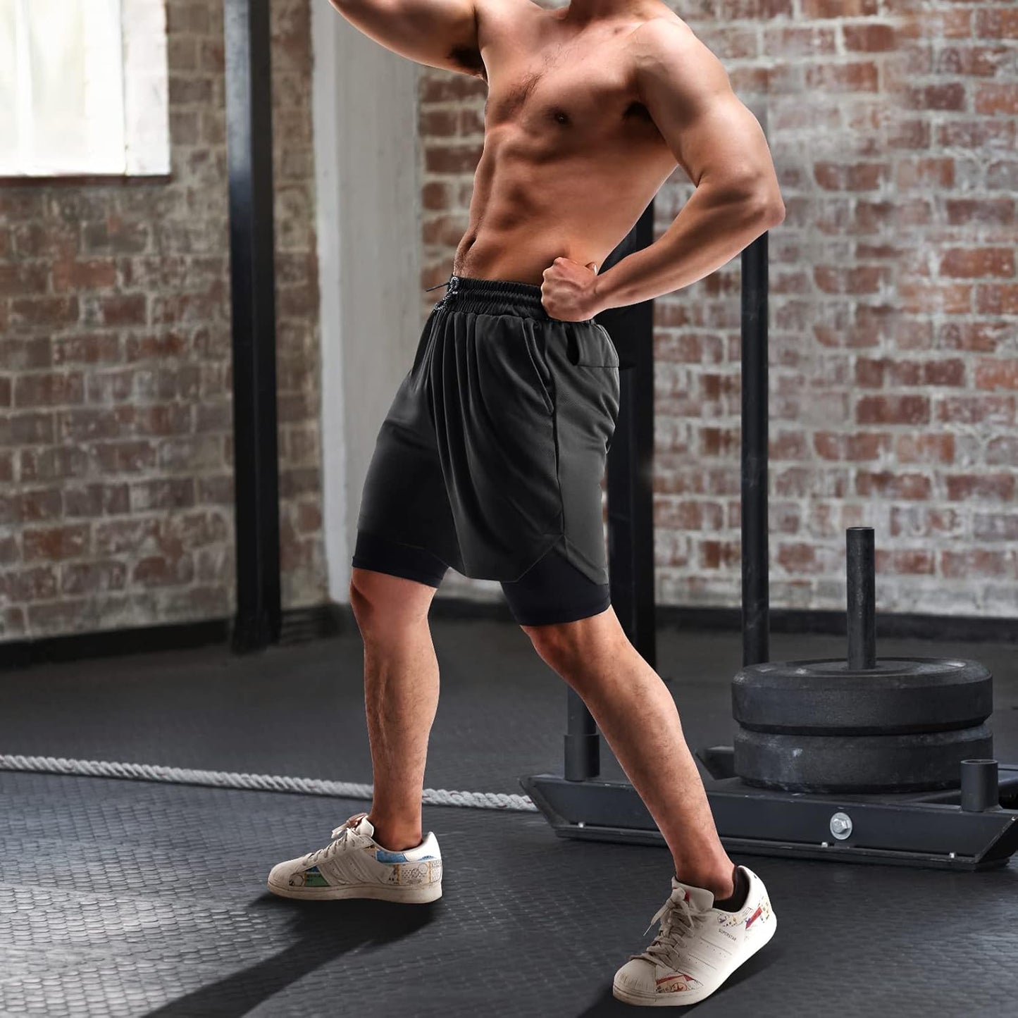 Skiennix Men's 2-in-1 Running Shorts - Casual Gym Shorts with Pockets & Towel Loop | 7 Inch, 2 Pack