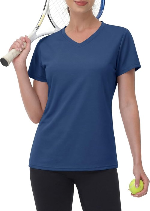 MAGCOMSEN Women's Athletic V-Neck Workout Top - Quick Dry, Moisture-Wicking, UPF 50+, Short Sleeve Gym Tee