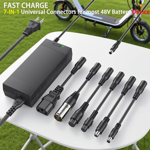 Qoovi UL Certified 54.6V Electric Scooter Charger with 7-in-1 Connectors for 48V Lithium Battery,Ebike Charger for Razor,Gotrax,Jetson,Voyage,Ninebot,Segway,Swagtron,Pocket Mod, Sports Mod