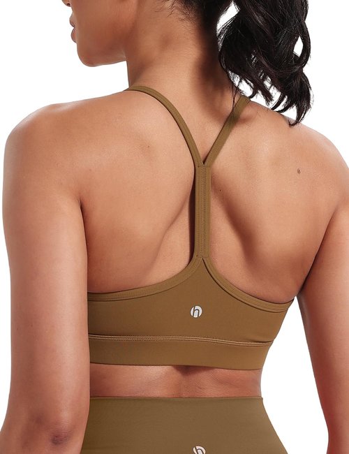 HeyNuts Women's Y-Back Sports Bra - Spaghetti Strap Racerback for Low Impact Yoga | Padded A-C Cups