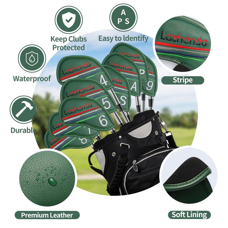 9PCS Golf Headcovers Golf Iron Head Covers Value 9 Piece Set, Synthetic Leather Deluxe Club Headcover（Compatible with Iron Sets）