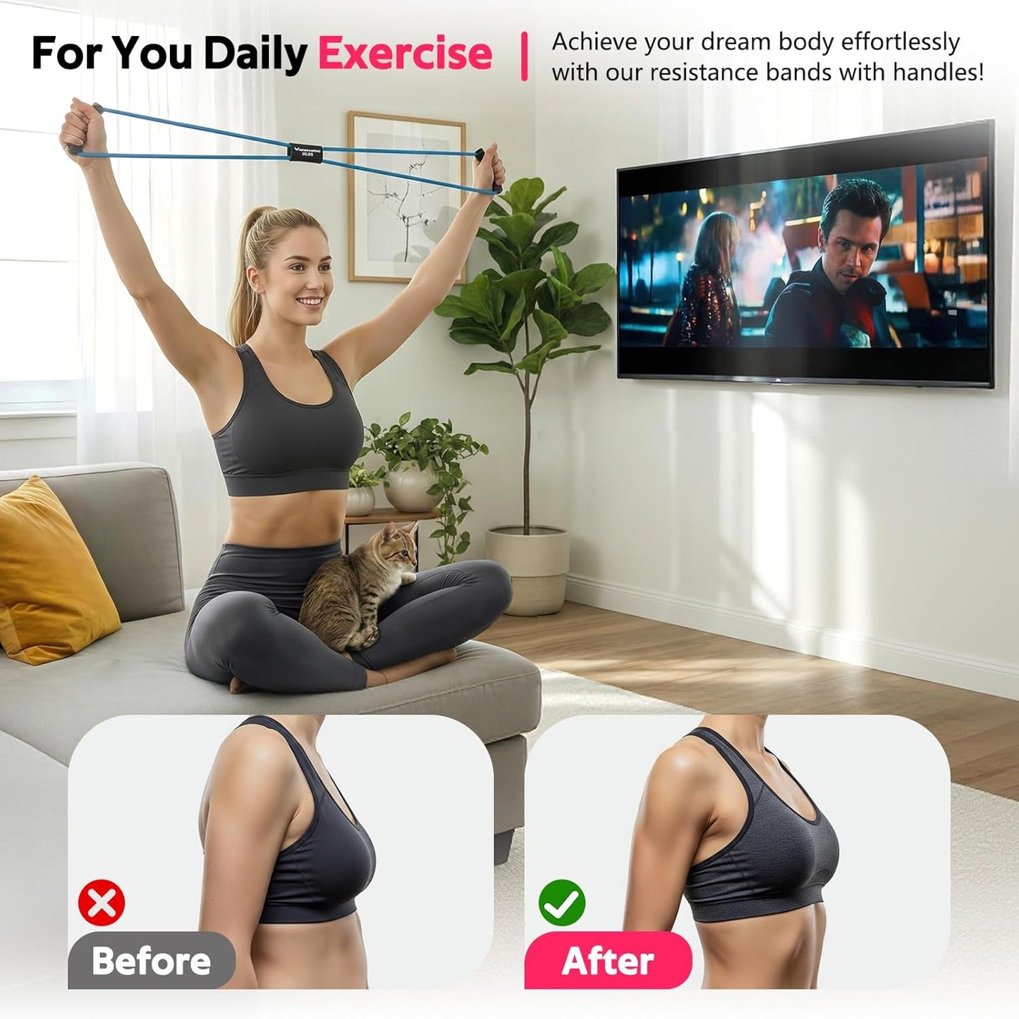 RENRANRING Figure 8 Resistance Bands - Set of 3 Fitness Tubes with Handles for Arm & Shoulder Stretch