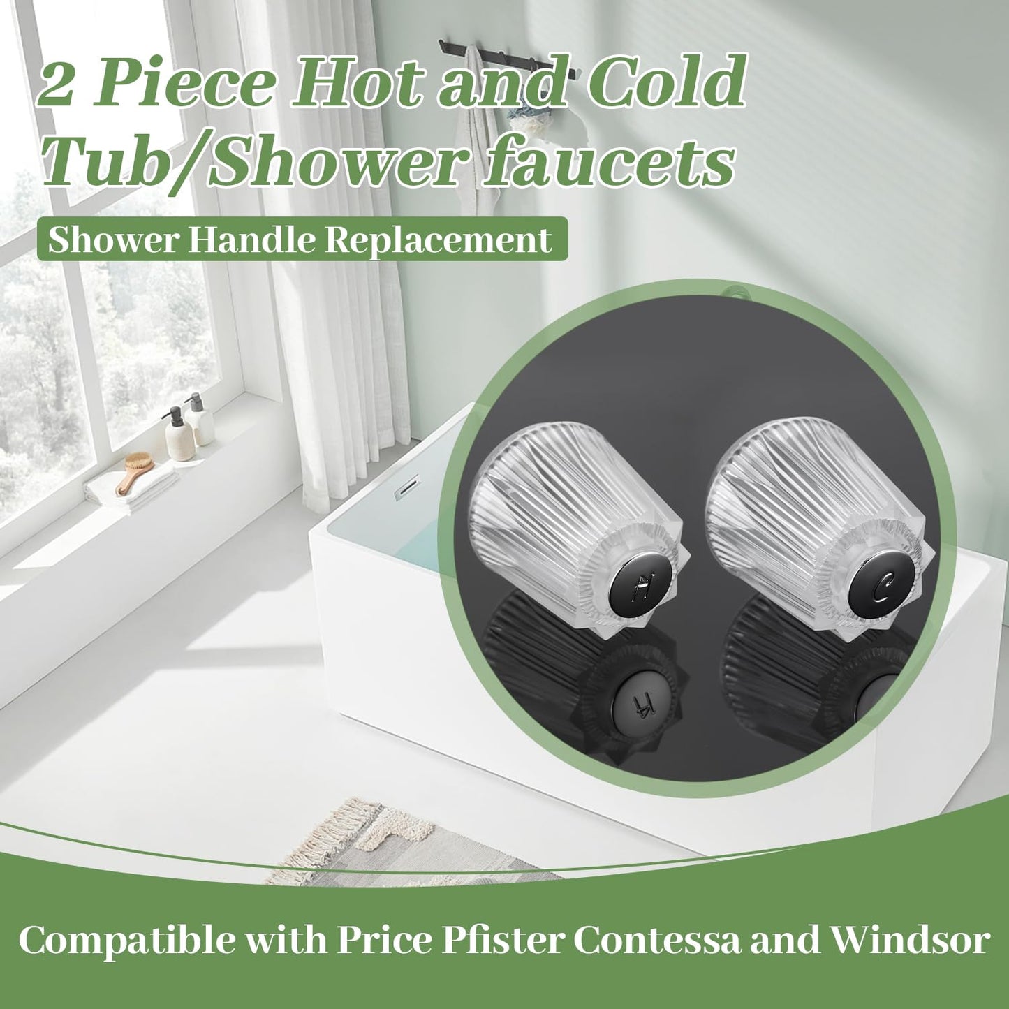 Shower Knob Replacement Compatible with Price Pfister Contessa & Windsor Tub and Shower Faucet Shower Knobs, Shower Knobs 2 Piece Replacement for Pfister Shower Handle Replacement (Clear Acrylic)