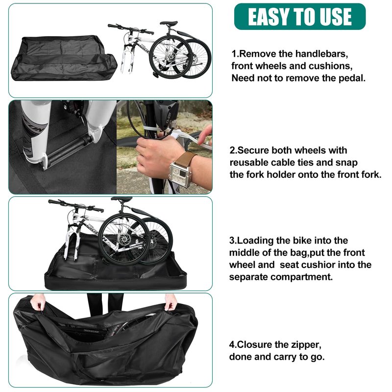 Bike Travel Bag Airplane for 26 inch to 29 inch Mountain Bicycle,Heavy Duty 840D MTB Bicycle Box Case with Strong Webbing for Air Travel Flights Waterproof,Bicycle Outdoor Storage Bag with Carry Bag