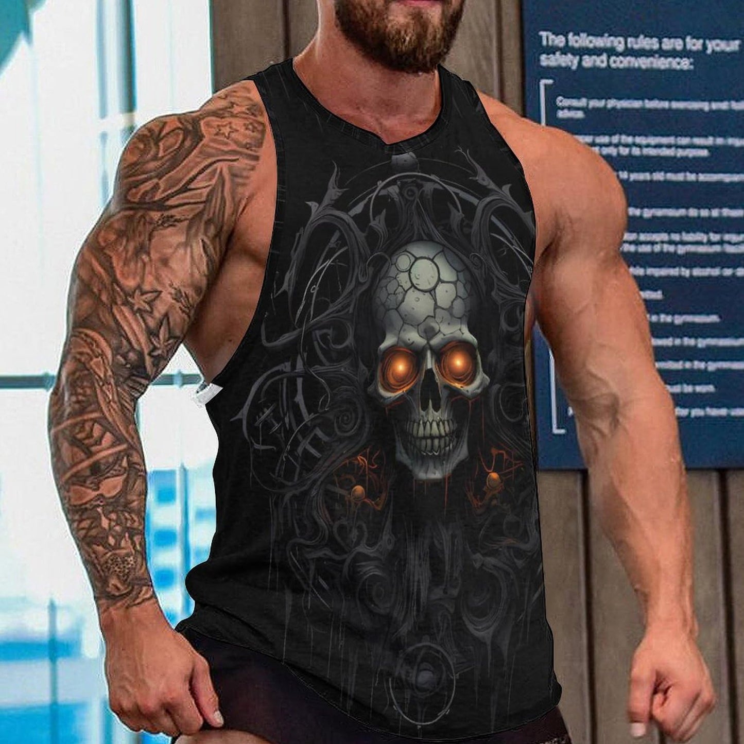 HOTYD Men's Shirts Tank Tops Skull Men Undershirts Summer Big and Tall Shirt for Men 3D Printed Vintage Graphic Sleeveless Cotton Muscle Slim Fit Shirts Black 3XL