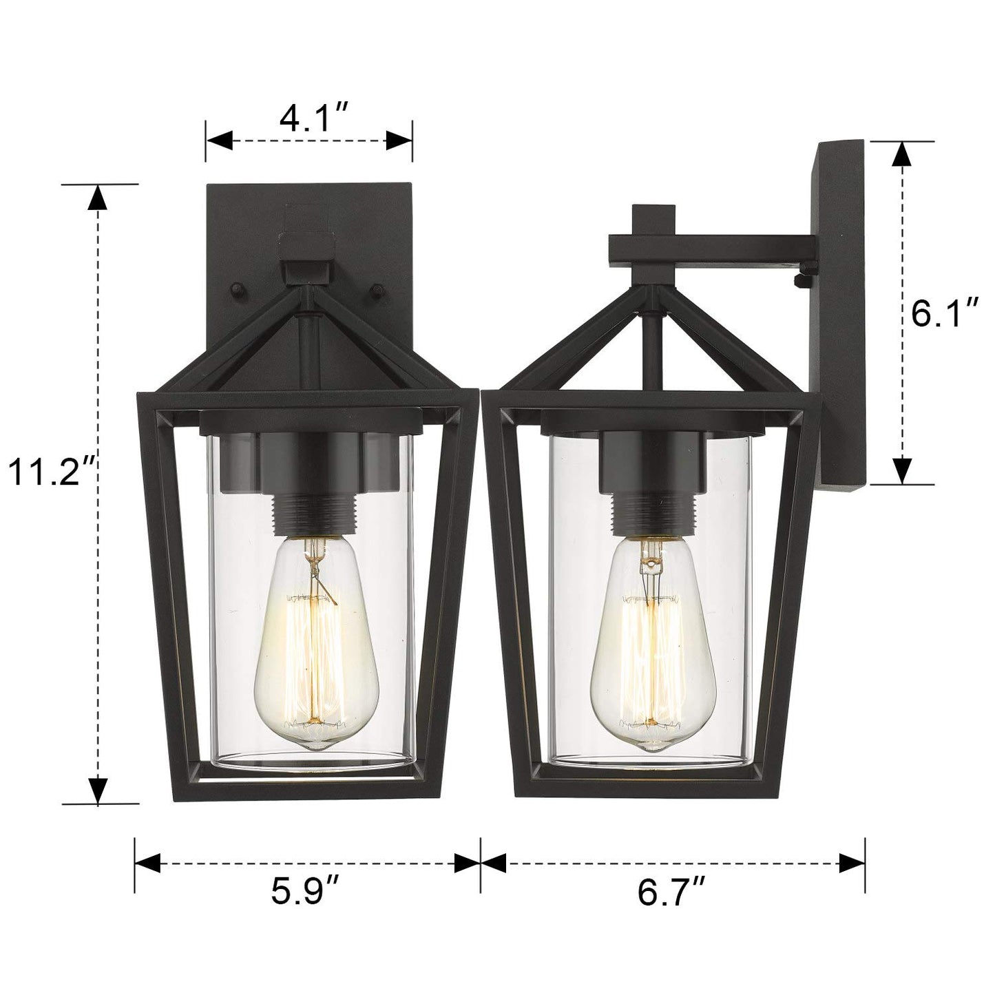 Emliviar Outdoor Wall Lights 2 Pack, Exterior Wall Mounted Light Fixtures, Black Finish with Clear Glass, 20065B3-2PK