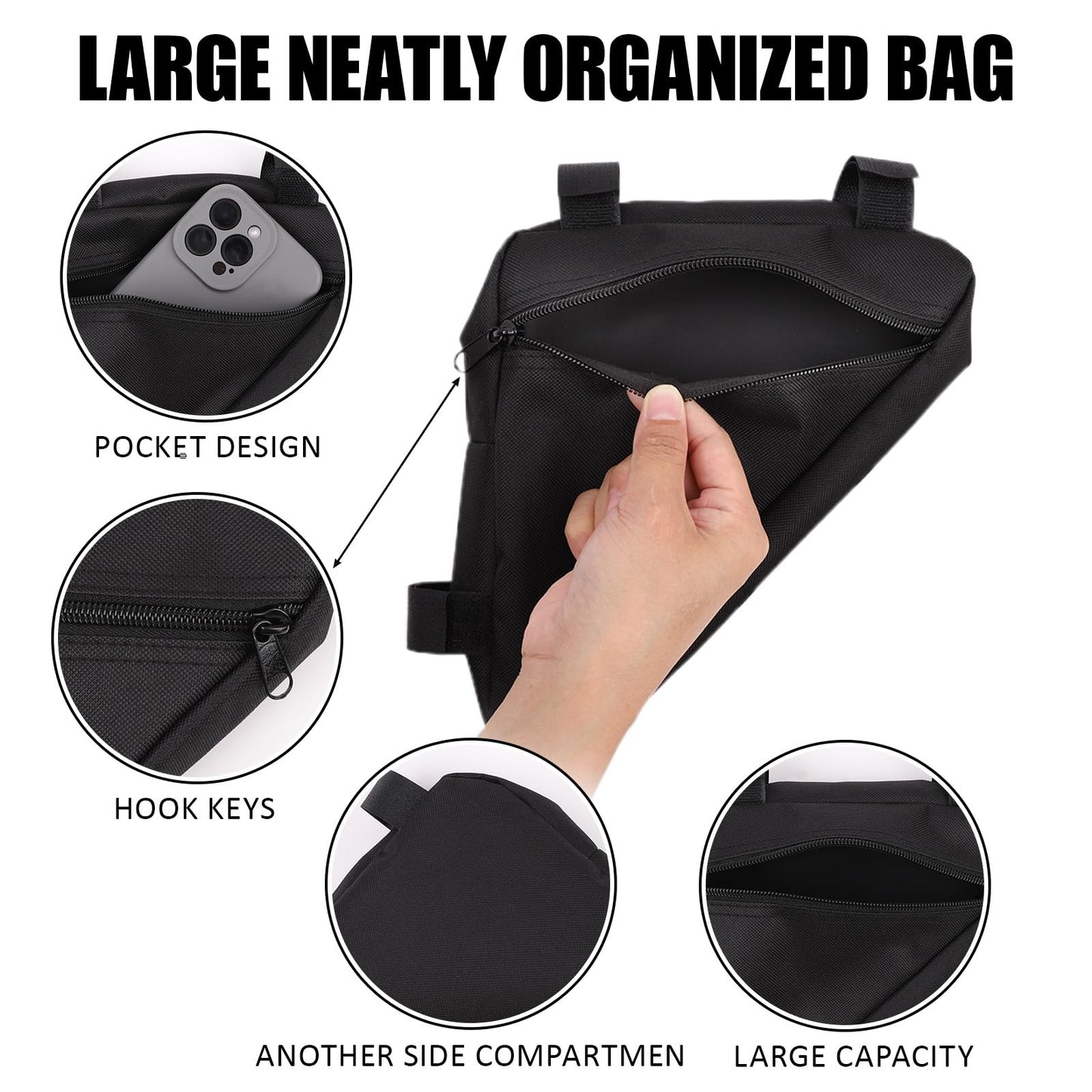 GUSDYIT 2Pcs Bike Frame Bag with 20Pcs Reflective Stickers, Triangle Small Bicycle Storage Pack Cycling for Road Mountain