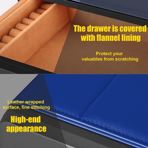 Biometric Fingerprint Safe - Slide-Away Handgun Safe for Pistols | Leather Jewelry Storage - Blue