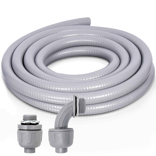 Feotech 1 Inch 5 FT Non Metallic Liquid-Tight Conduit and Connector Kit - Includes 1 Straight and 1 Angle Fittings for Electrical Wiring