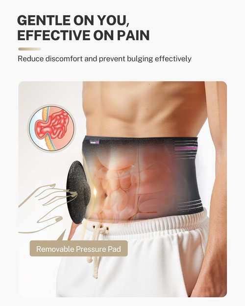 Fitomo Front-Wearing Umbilical Hernia Belt, Unisex, 3D Dome-Shaped Hernia Support Pad, Adjustable with Removable Pads & Extra Straps for Abdominal Pressure, Lumbar Support, Skin-Friendly & Discreet, L/XL