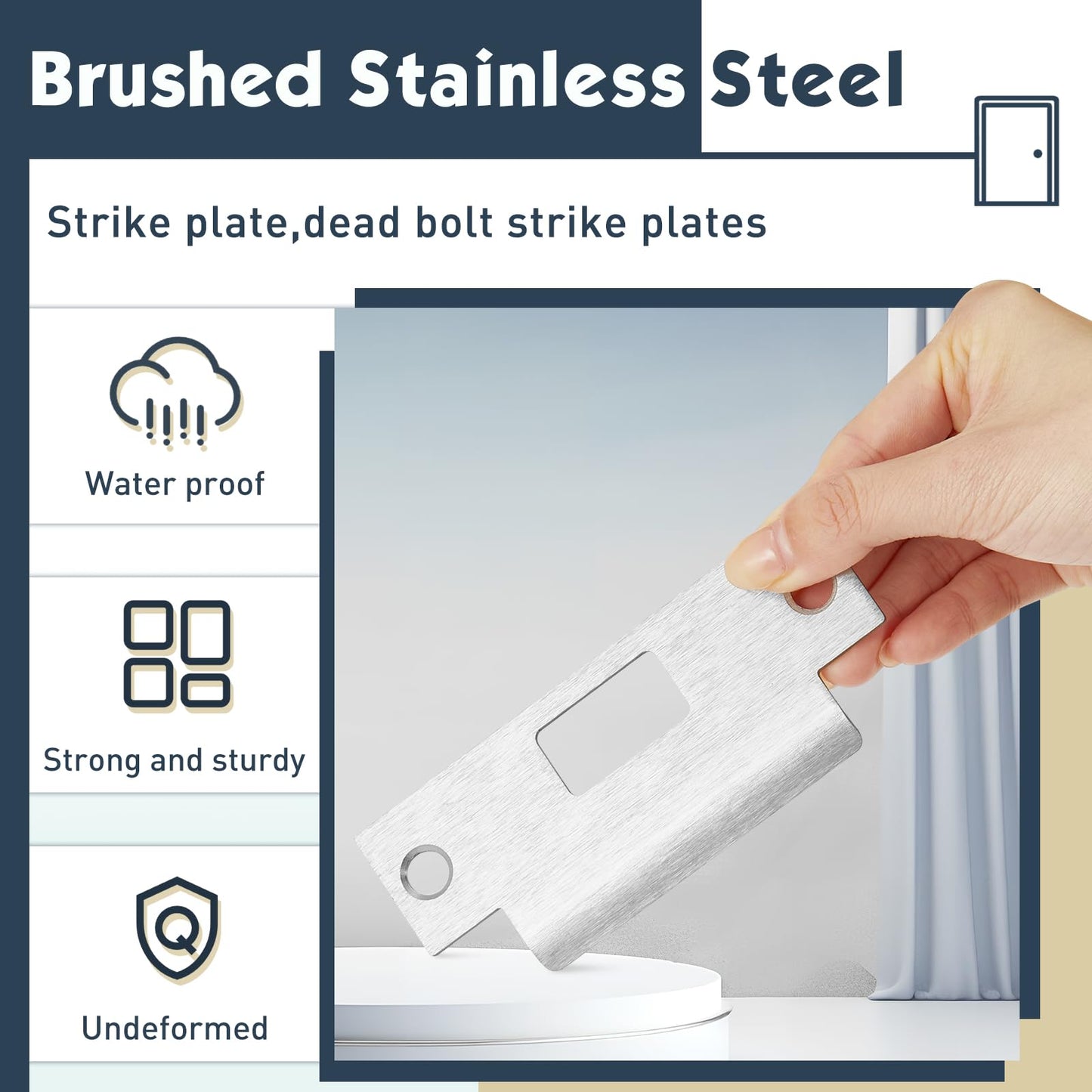 Tandefio 4 Pcs 4 7/8 x 3 3/8 x 1 1/4 Inch Deadbolt Strike Plate Stainless Iron Door Extended Strike Plate Door Reinforcement Backplate with Screws for Heavy Duty Residential Use (Silver)