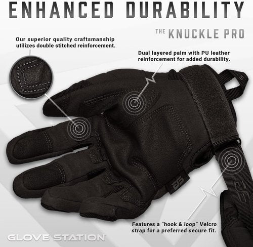 Glove Station Touchscreen Utility Gloves for Men - Hard Knuckle Protection for Motorcycle & Outdoor Work | Black, X-Large
