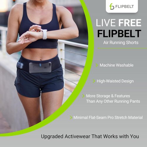 FlipBelt High Waisted Running Shorts - Quick-Dry Activewear with Pockets & Built-In Belt