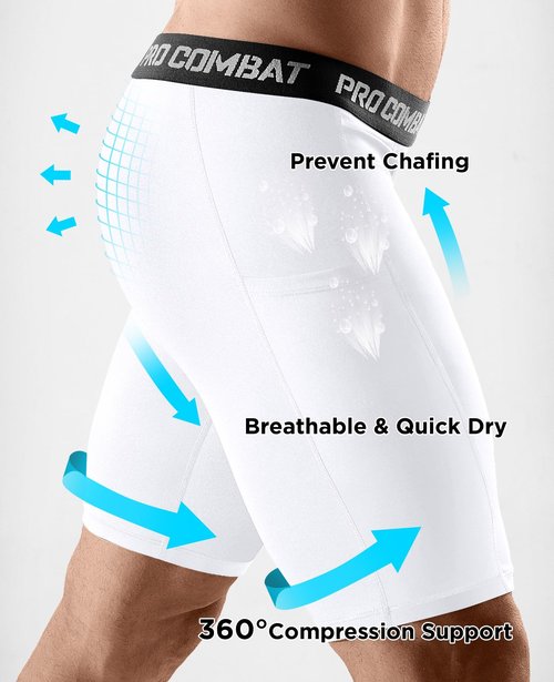 Niksa 2/4 Pack Compression Shorts Men with Pocket, Spandex Running Shorts Sport Athletic Workout Performance Underwear
