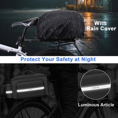 MOSISO Bike Rack Bag with Rain Cover, 13L Waterproof Bike Rear Seat Bags Bicycle Trunk Bag with Water Bottle Holder, Cycling Handbag with Reflective Strips&Shoulder Strap for Commuter Travel, Black