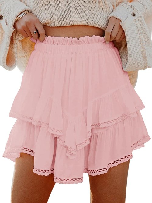 Aoudery Flowy Shorts - Women's Casual Boho Ruffle Tiered Skorts | High Waist Mini Golf & Tennis Shorts