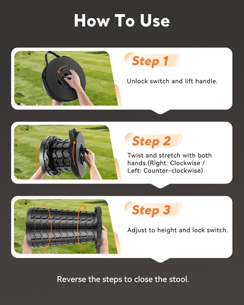 Collapsible Stool for Adults Adjustable Height - Portable Retractable Folding Camping Stool, Extra Tall and Wide Folding Chair, Heavy Duty Outdoor Essentials for Camping, Fishing, Waiting, Hunting