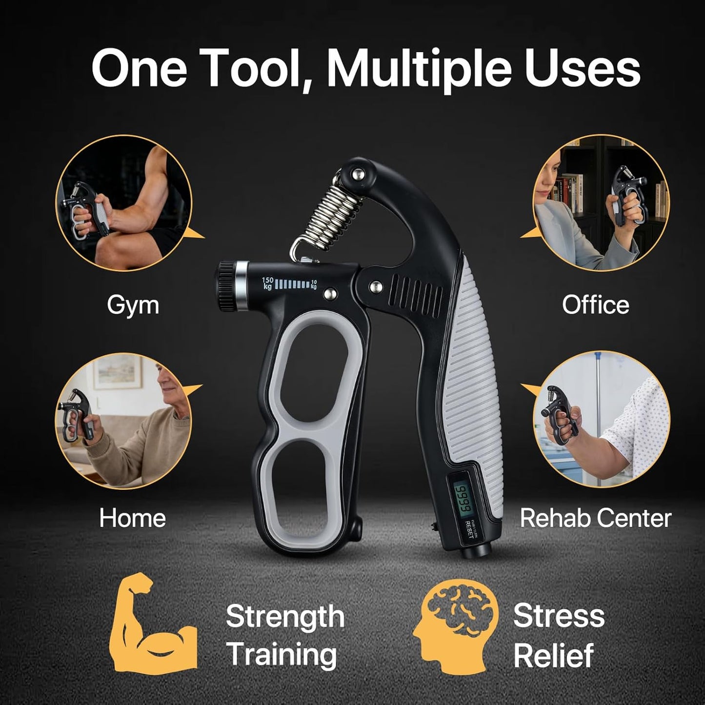 PowerGrip Adjustable Hand Grip Trainer - Heavy Duty Ergonomic Forearm Strengthener | 10-150kg Resistance