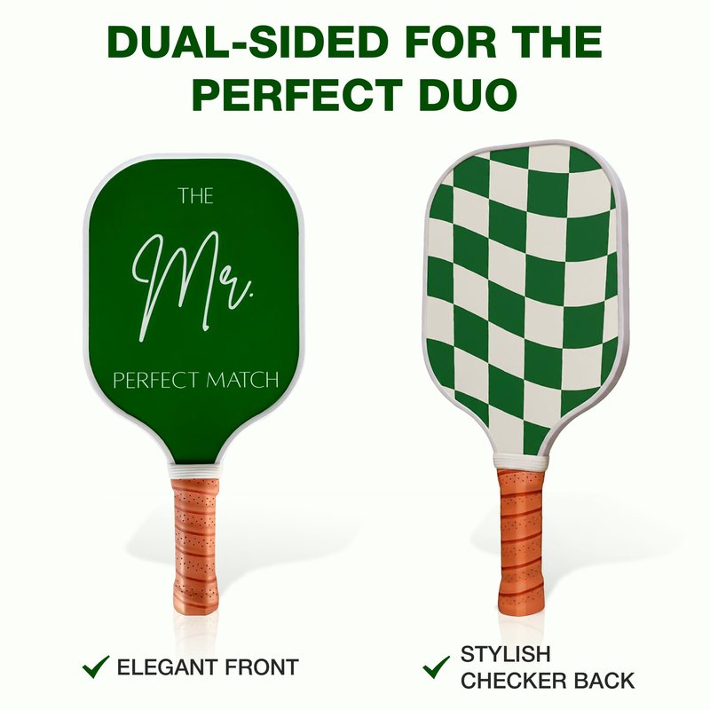 Mr & Mrs Pickleball Paddle Set for Couples (His & Hers) – Cute Engagement Gift, Wedding Set, Fiberglass Paddles, Carry Bag + 2 Pickleballs