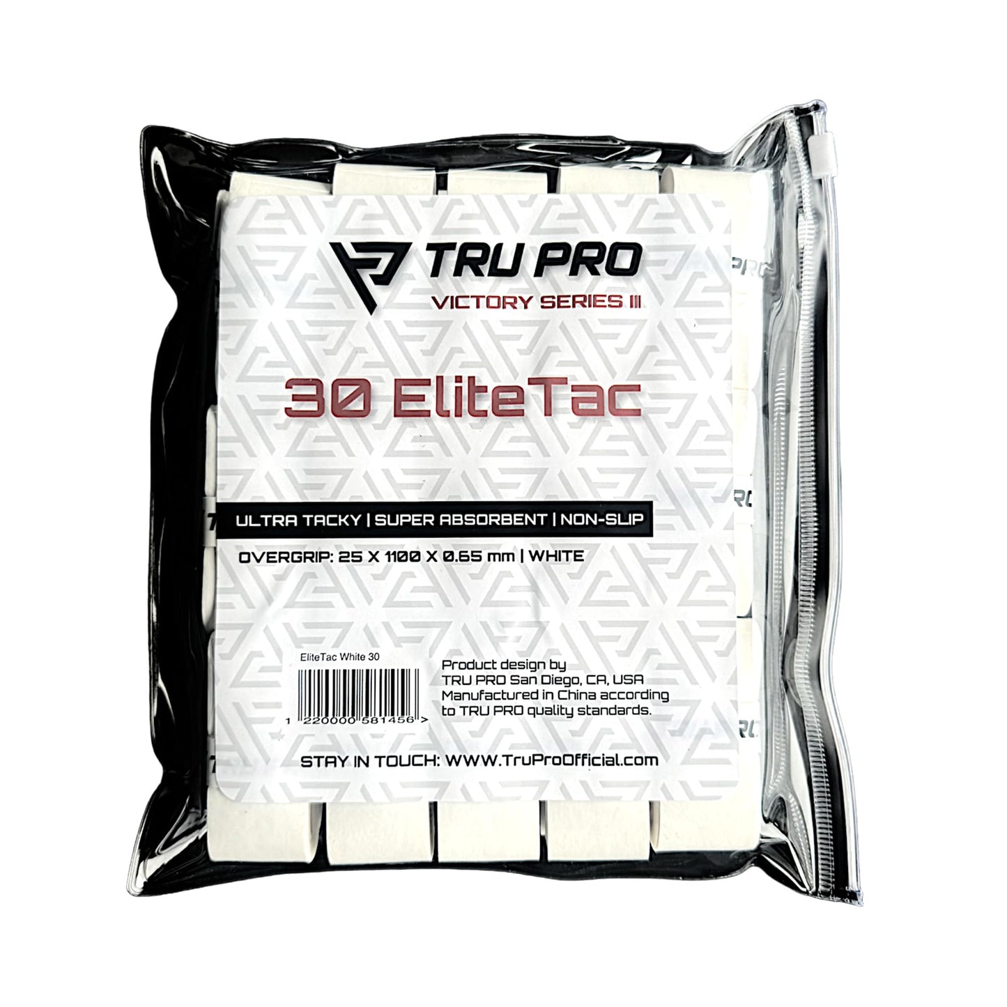 TRU PRO EliteTac Overgrips 30-Pack White | Extra Tacky | Super Absorbent | Non-Slip