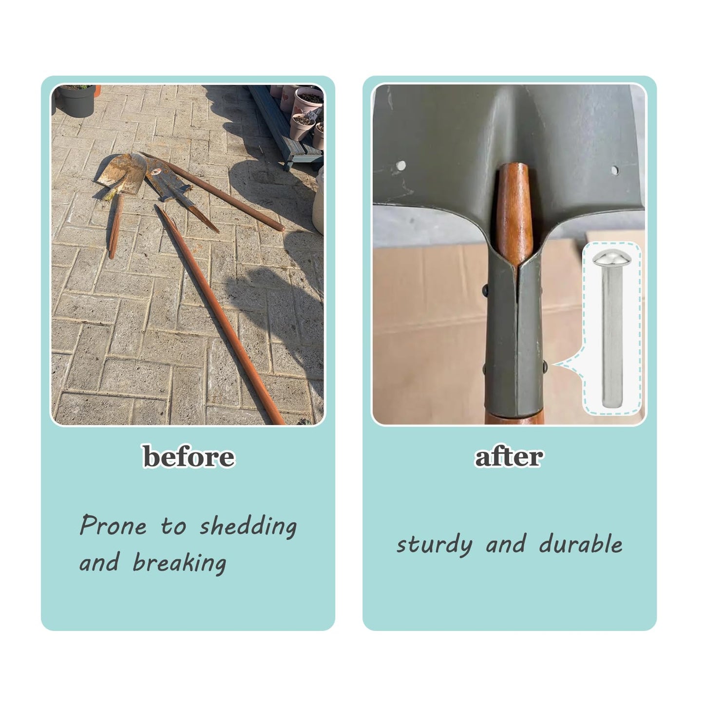 12 PCS Rivets for Spade Handle, 304 Stainless Steel Shovel Rivets Shovel Handle Replacement Rivets Half Round Head Rivet for Garden Shovel 50x6mm