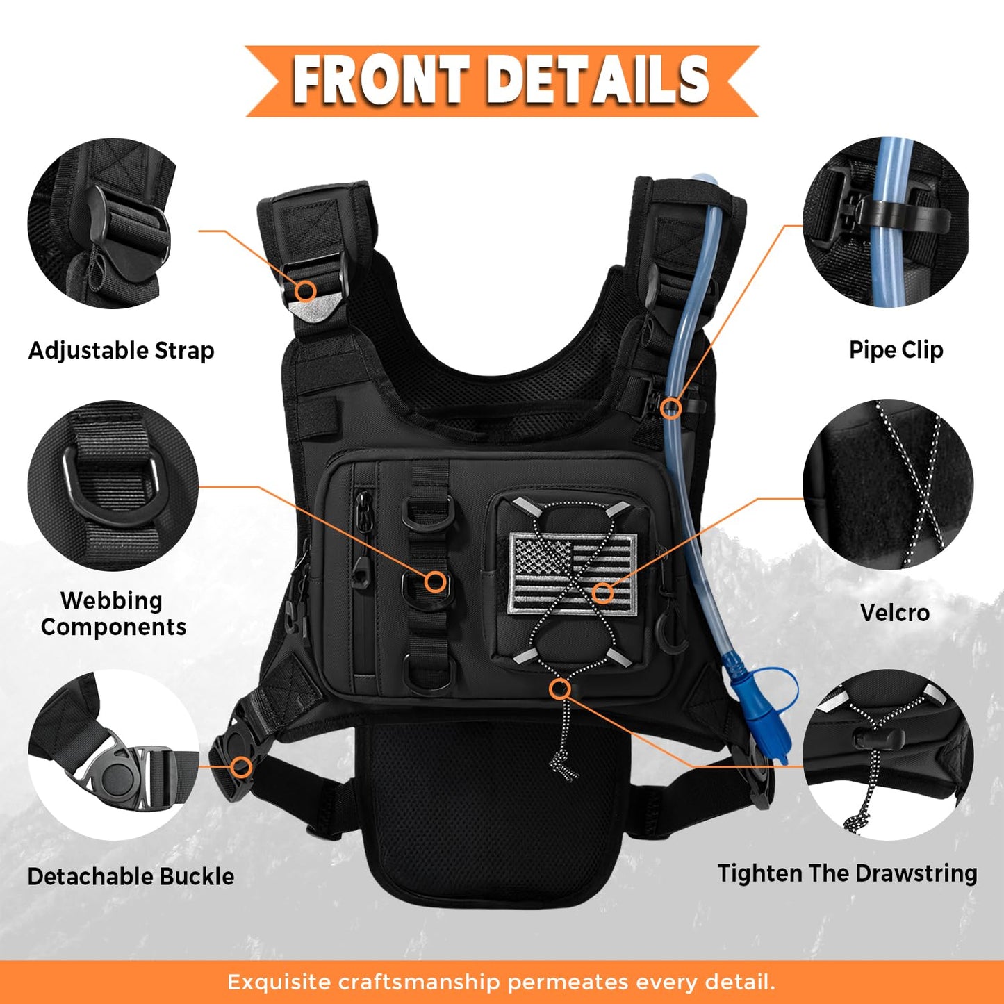 Outdoor Hydration Vest for Running & Hiking, Lightweight Breathable Water Backpack with 2.0L Bladder, Bounce-Free Chest Pack for Marathon, Cycling, Trekking for Men and Women (Black, One Size)