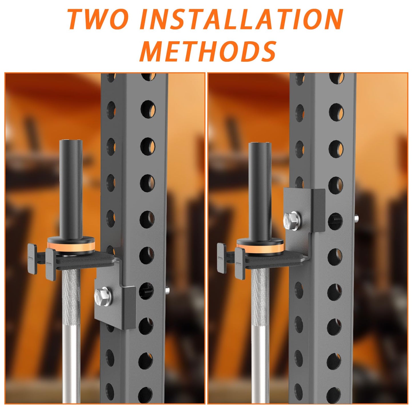 Heavy-Duty Steel Barbell Holder for 3x3 Inch Power Racksb No Drilling Required Fits 5/8’‘-1’’ Holes with Protective Rubber Padding Space-Saving Gym Storage Rack Secure Organizer for Olympic Bars