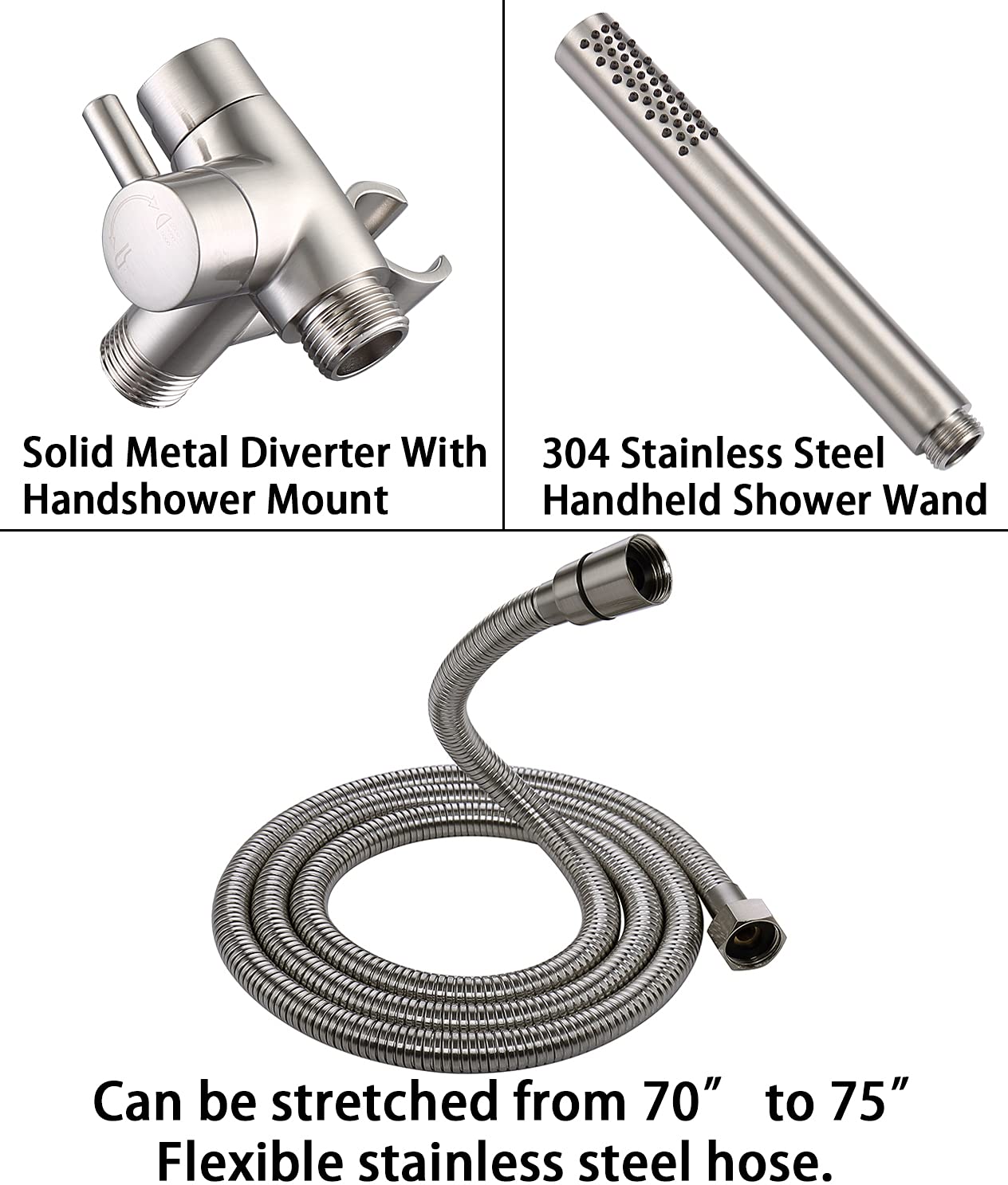 G-Promise All Metal Dual Shower Head Combo, 8 Inch Rainfall Shower Head, Handheld Spray Wand, Smooth 3-Way Diverter, with Adjustable Extension Arm, 71 Inches Long Hose (Brushed Nickel)