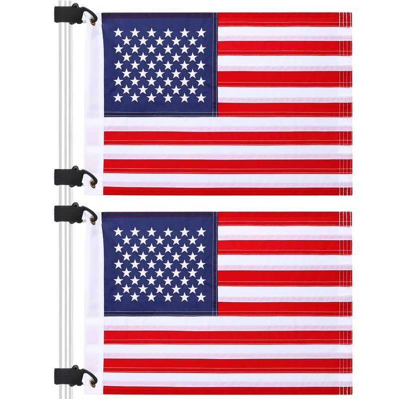 TOBWOLF 2PCS 12"x18" Golf Cart Flags, American Flag Embroidery with Elastic Strap Bracket for Easy Installation, 250th Anniversary Patriotic US Flag for Boat, Bike, Golf Cart & Independence Day Decor
