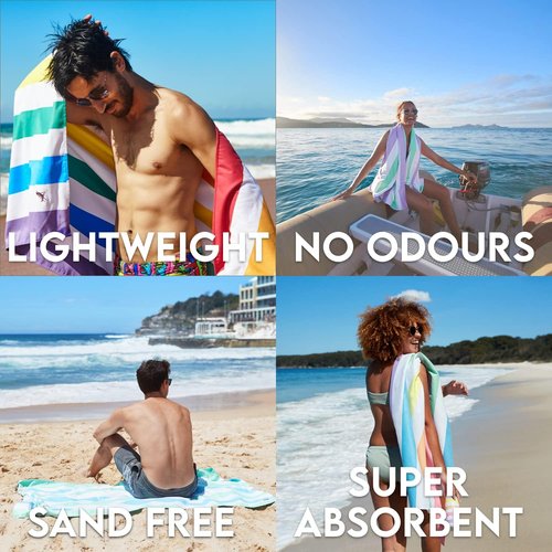 Dock & Bay Beach Towel - Quick Dry & Sand Free - Compact & Lightweight - 100% Recycled - Large Rainbow Skies (160x90cm)