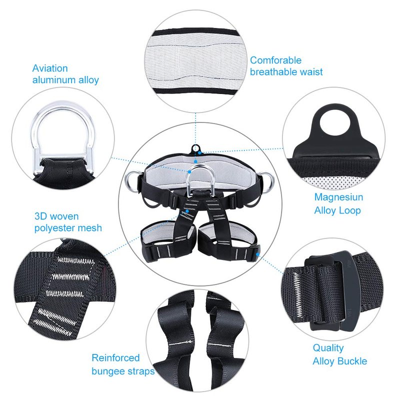 X XBEN Thicken Climbing Harness, Protect Waist Safety Harness Gear, Wider Half Body Harness for Roofing Fire Rescuing Rock Climbing Rappelling Tree Climb