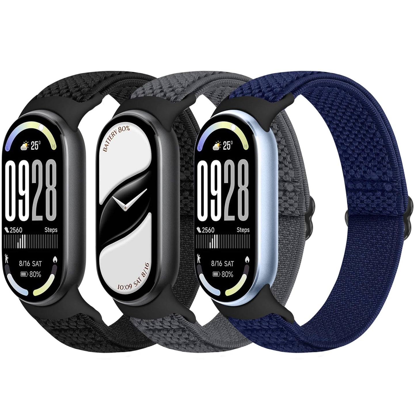 Bcuckood Elastic Bands Compatible with Xiaomi Smart Band 10/9/8 for Women Men, Stretchy Solo Loop Soft Nylon Elastic Strap Replacement Wristband for Xiaomi Mi Band 10/9/8，3 PCS