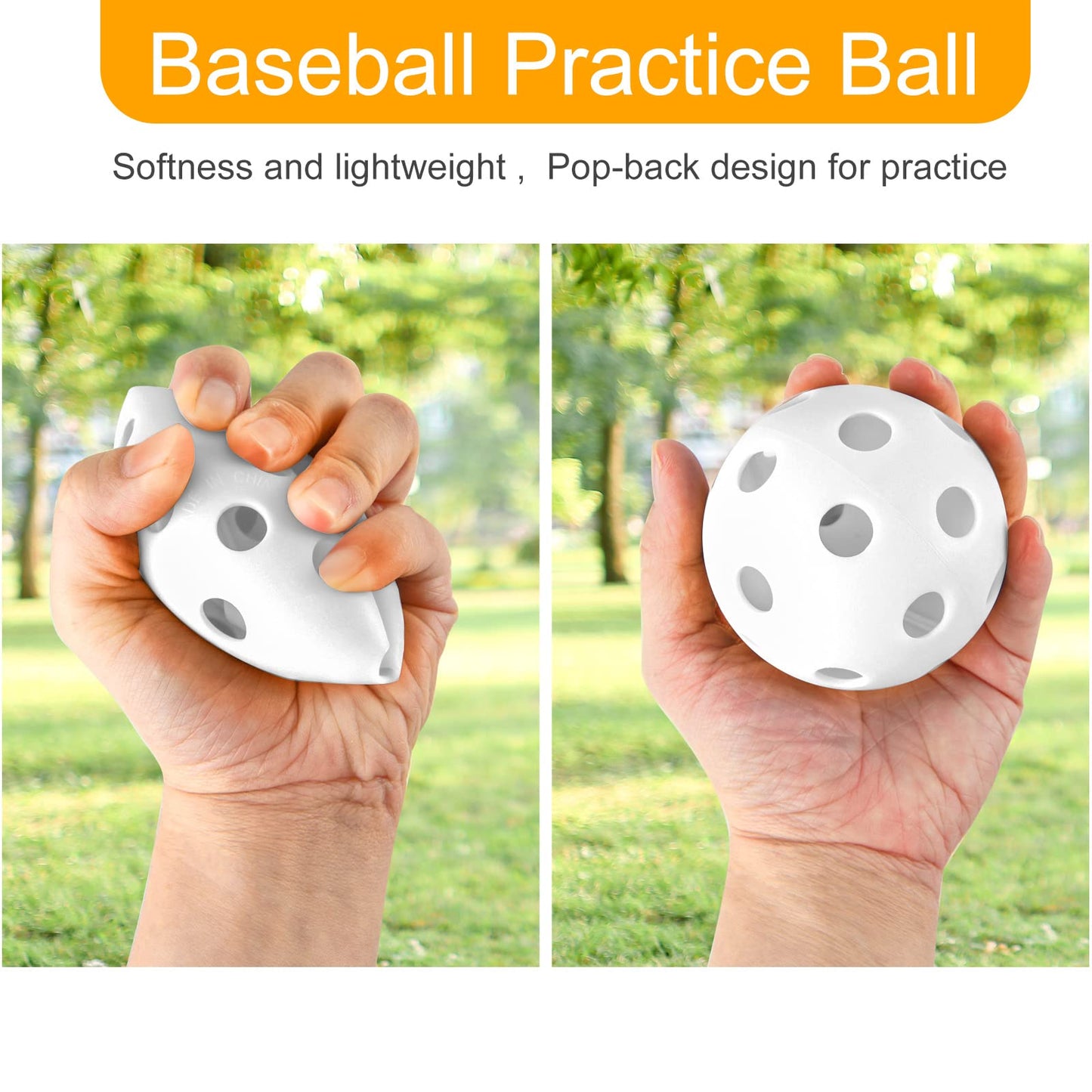 Coopay 18 Pack Plastic Baseballs Soft Baseballs Practice Balls Lightweight Hollow Training Balls with a Drawstring Bag for Hitting Pitching Batting Indoor Outdoor Sport (White)