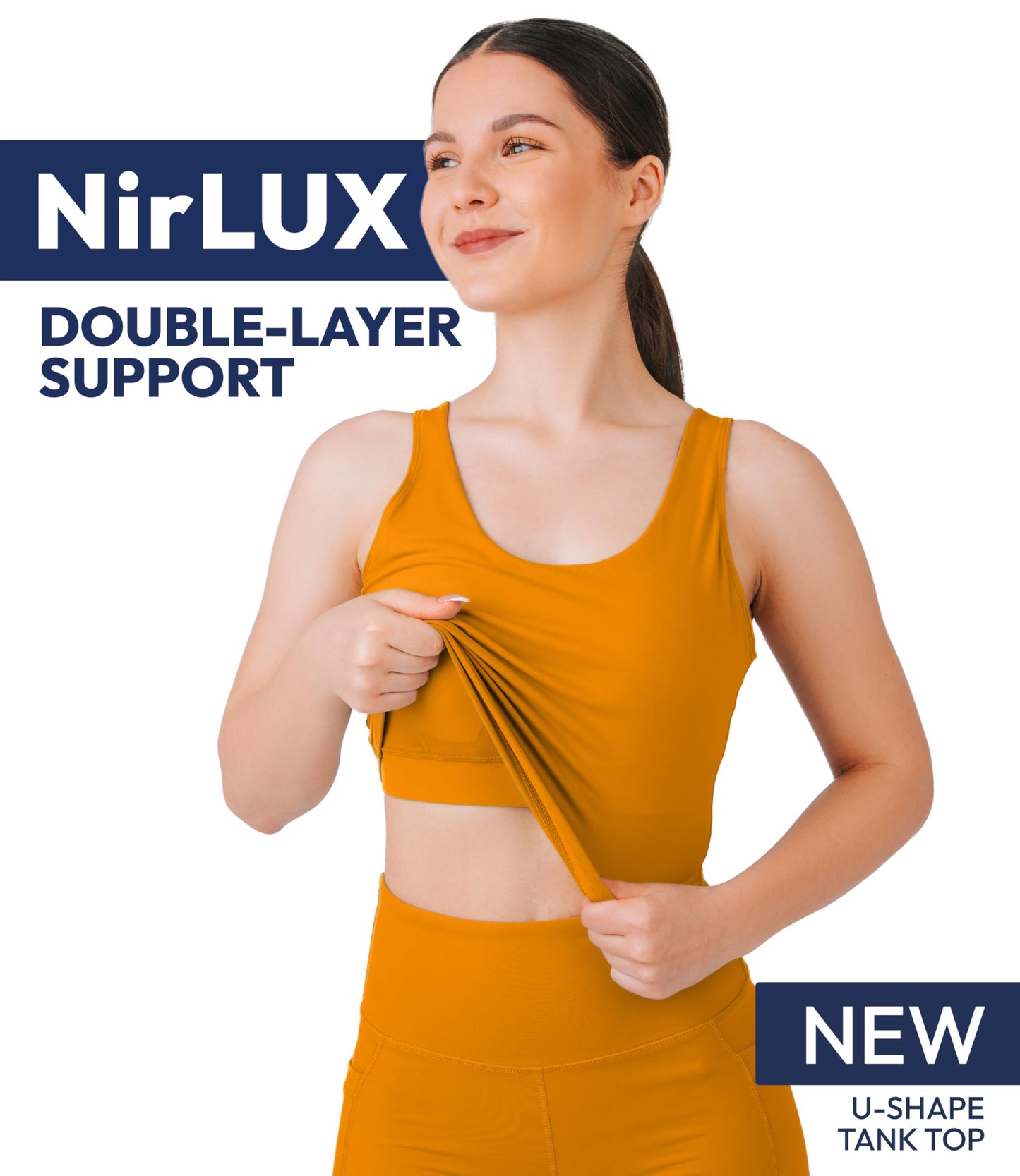 Nirlon U Tank Top Sports Bra - Nirlux Womens Tops & Sports Bras for Women - Light Cups, Scoop Neck Workout Tops for Women (Marigold, 6)