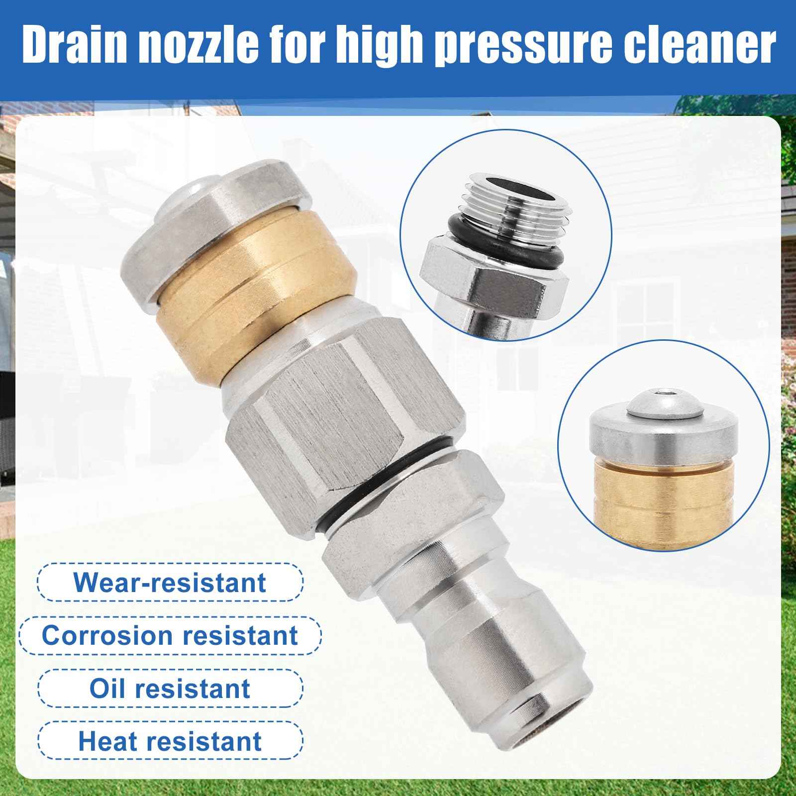 10pcs Sewer Jetter Nozzle Kit Stainless Steel, Pressure Washer Sewer Jetter Nozzle, 1/4" & 3/8" NPT Quick Connectors, 5000 PSI