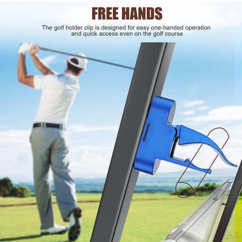 Universal Magnetic Clip Holder for Golf Cart, with Powerful Magnets and Anti-Slip Straps, Single-Handed Operation, Scratch-Resistant, Comes with a Gift Box, Specially Designed for Golfers - Blue
