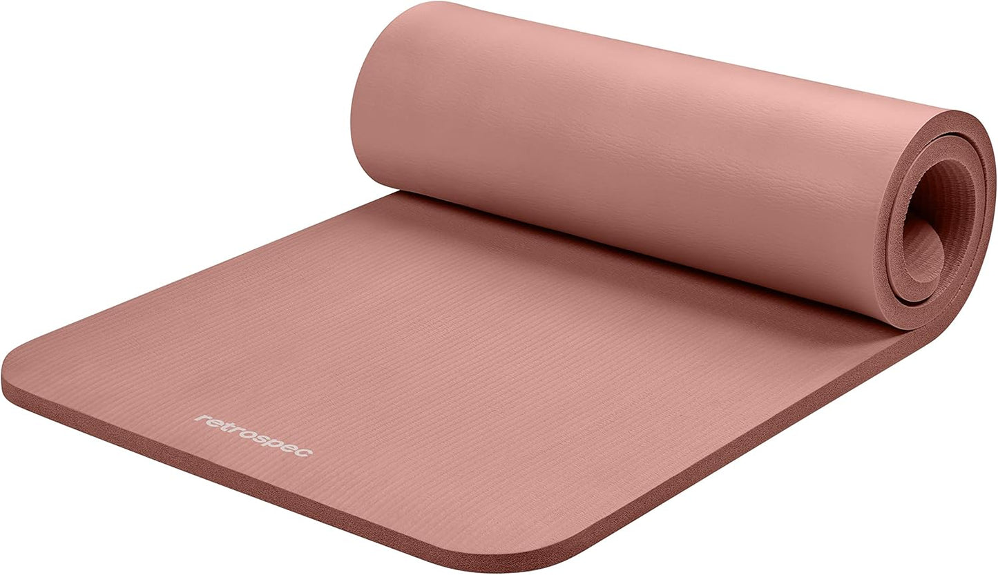 Retrospec Solana Yoga Mat - 1" Thick Non-Slip Exercise Mat with Nylon Strap for Home Workouts