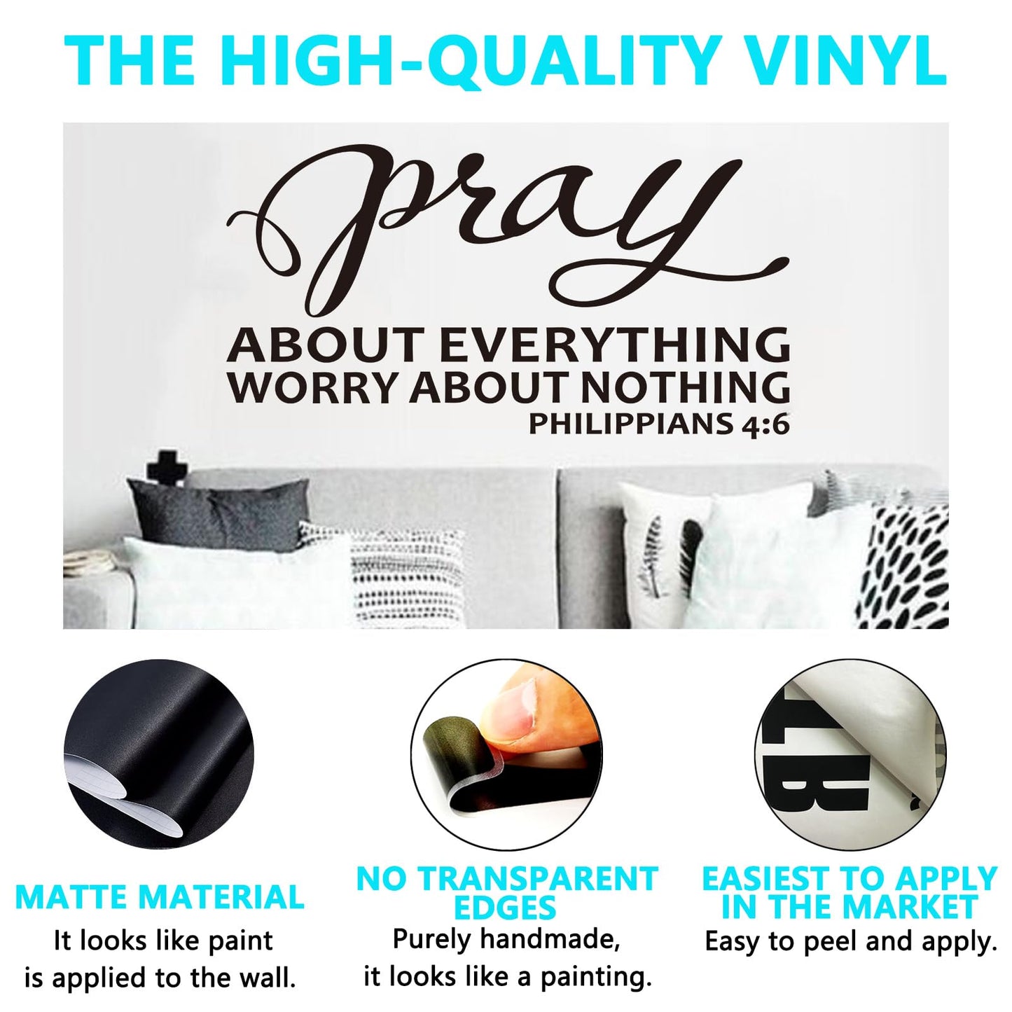 Bible Verse Wall Stickers for Bedroom: Christian Quotes Inspirational Living Room Vinyl Art Wall Decals - Pray About Everything 21" X 11"