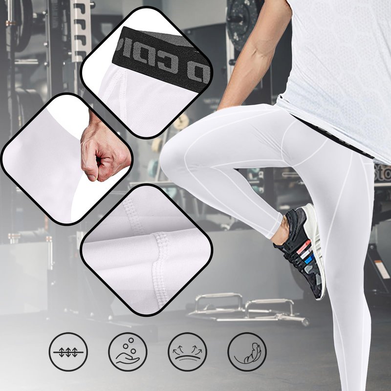 Towintec Men’s Compression Pants, Leggings Running Tights Workout Base Layer for Basketball Sports Athletic Football Gym Soccer(Black+White,L)