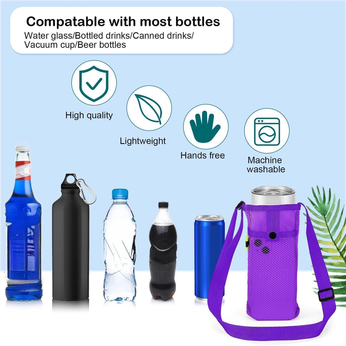 Tessco 8 Pcs Water Bottle Sling Holder with Adjustable Shoulder Strap Carrier Bag Mesh Sleeve Pouch for Walking Sports (Bright Colors, 11 x 4 Inch)