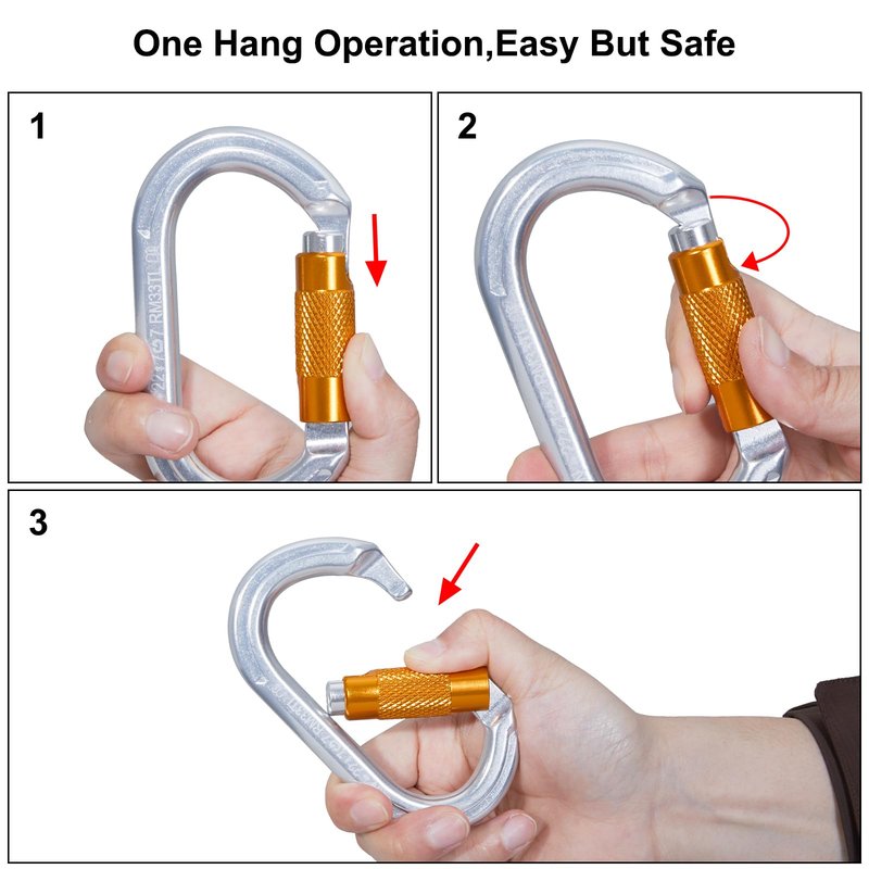 SOB Auto Locking Climbing Carabiner Clips 6Pack 22KN Heavy Duty Asymmetrical Carabiner Connector Used for Rappelling Gear Rescue Outdoor Projects Dog Leash