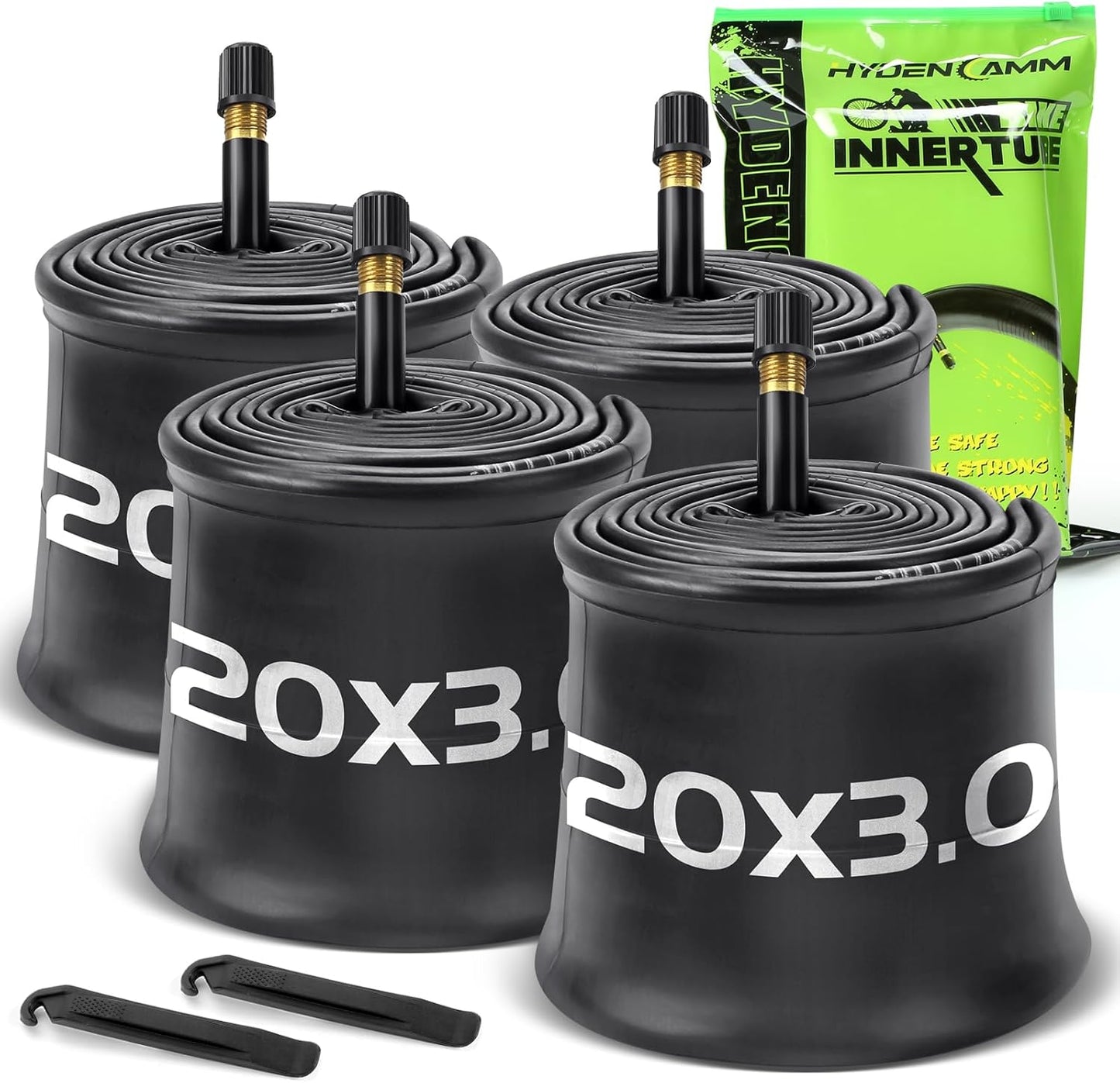 Skiennix Fat Tire Bike Inner Tubes - 20/26 X 3.0/3.5 with 32mm AV Schrader Valve & Tire Levers | Durable Butyl Material