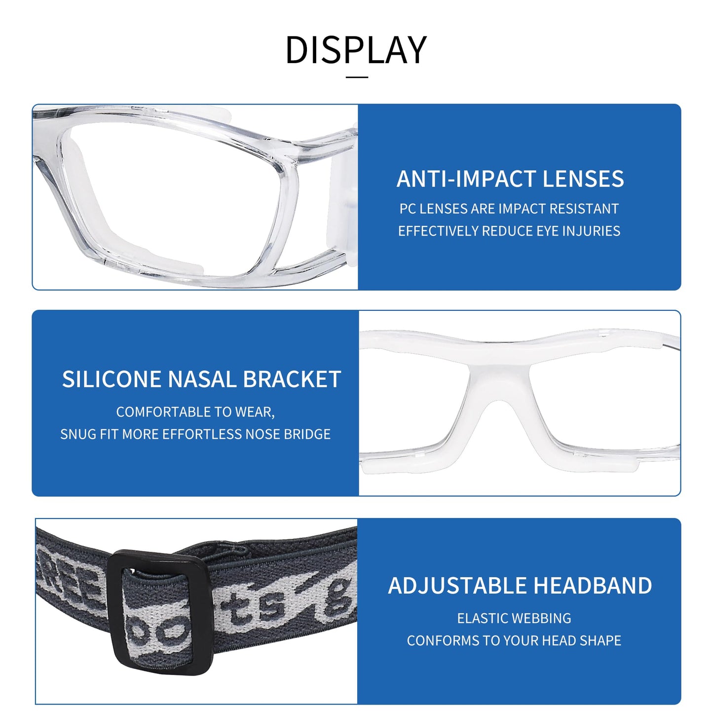 SooGree Sport Goggles for Mens,Basketball Soccer Football Racquetball Protective Eyewear Safety Goggles Lens Replaceable (G8015 Grat frame Whate pads)