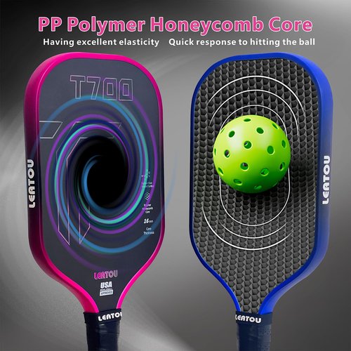 Pickleball Paddles, T700 Carbon Fiber Pickleball Paddle, Matte Surface, Gradient Color Frame, 16mm Polypropylene Honeycomb Core, Pickleball Rackets, Enhancing Spin Strength, USAPA Approved (Rose Red)