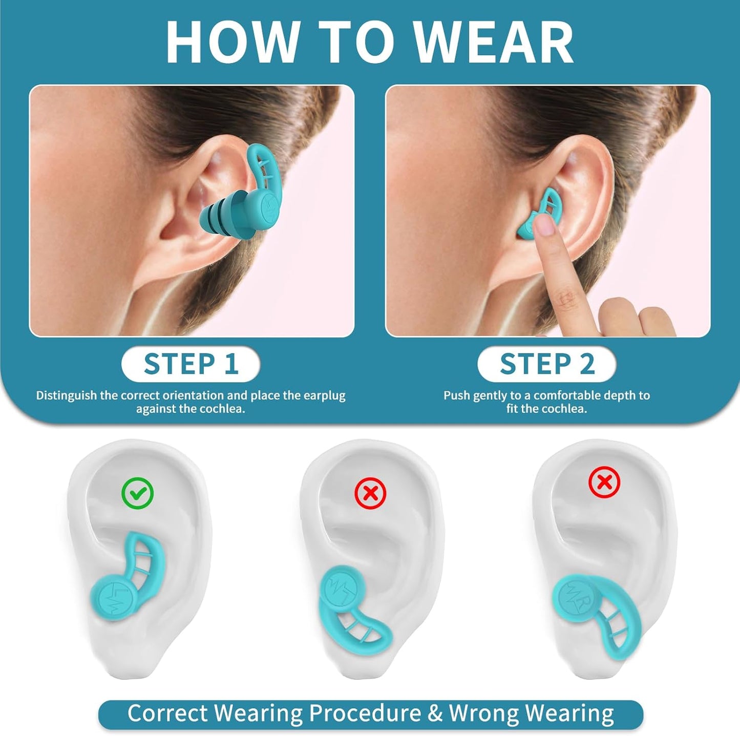 Skiennix Swimming Ear Plugs - 6 Pairs Reusable Silicone Waterproof Earplugs for Water Sports | Adults
