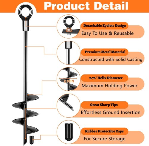 Fabulas Ground Anchors - Heavy-Duty 16-Inch Trampoline Stakes | High Wind Tie Down Kit (4 Pack)
